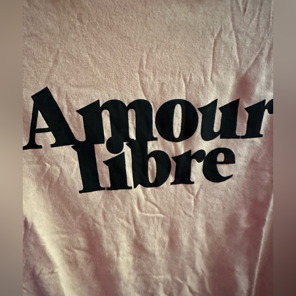 Stylish Sezane Amour Libre T Shirt Free Love Cotton Peach Short Sleeve Sz Small - Picture 6 of 11